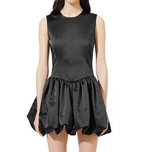 Maje Black Satin Mini Skater Dress Sz 34/XS